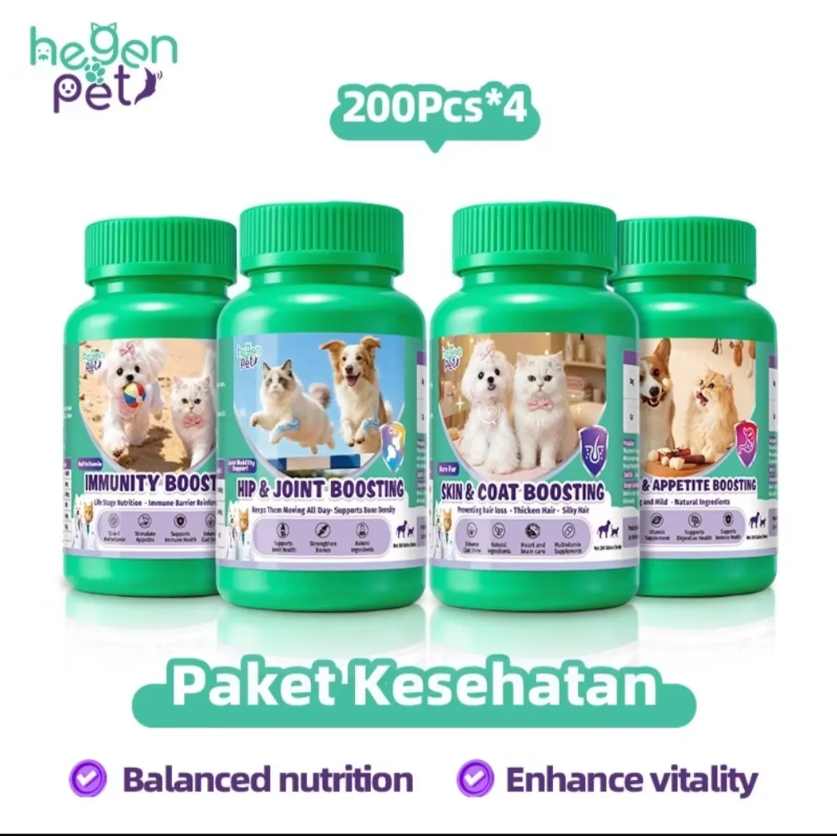 مولتی ویتامین سگ و گربه  چهار قوطی با هم Hegen-Pet